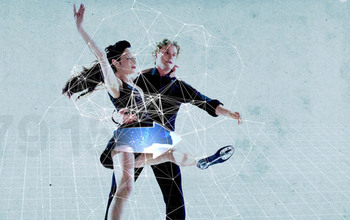 Photo of pair of Olympic ice dancers overlaid with lines and angles